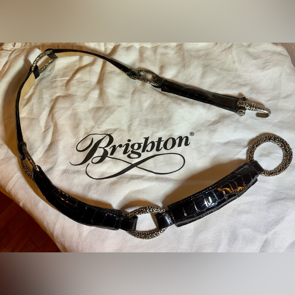 Brighton Croc-Embossed Black Patent Leather Belt
